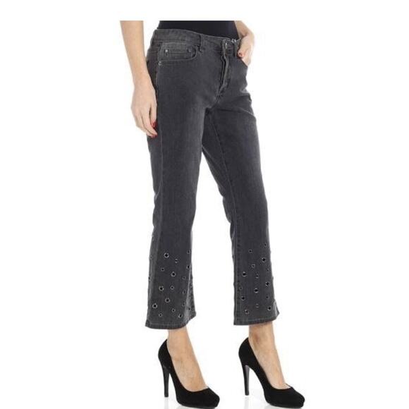 Michael Kors Women's Trombetta Crop Leg Jeans Sz 2 Charcoal Black Button Fly NWT - Picture 2 of 9